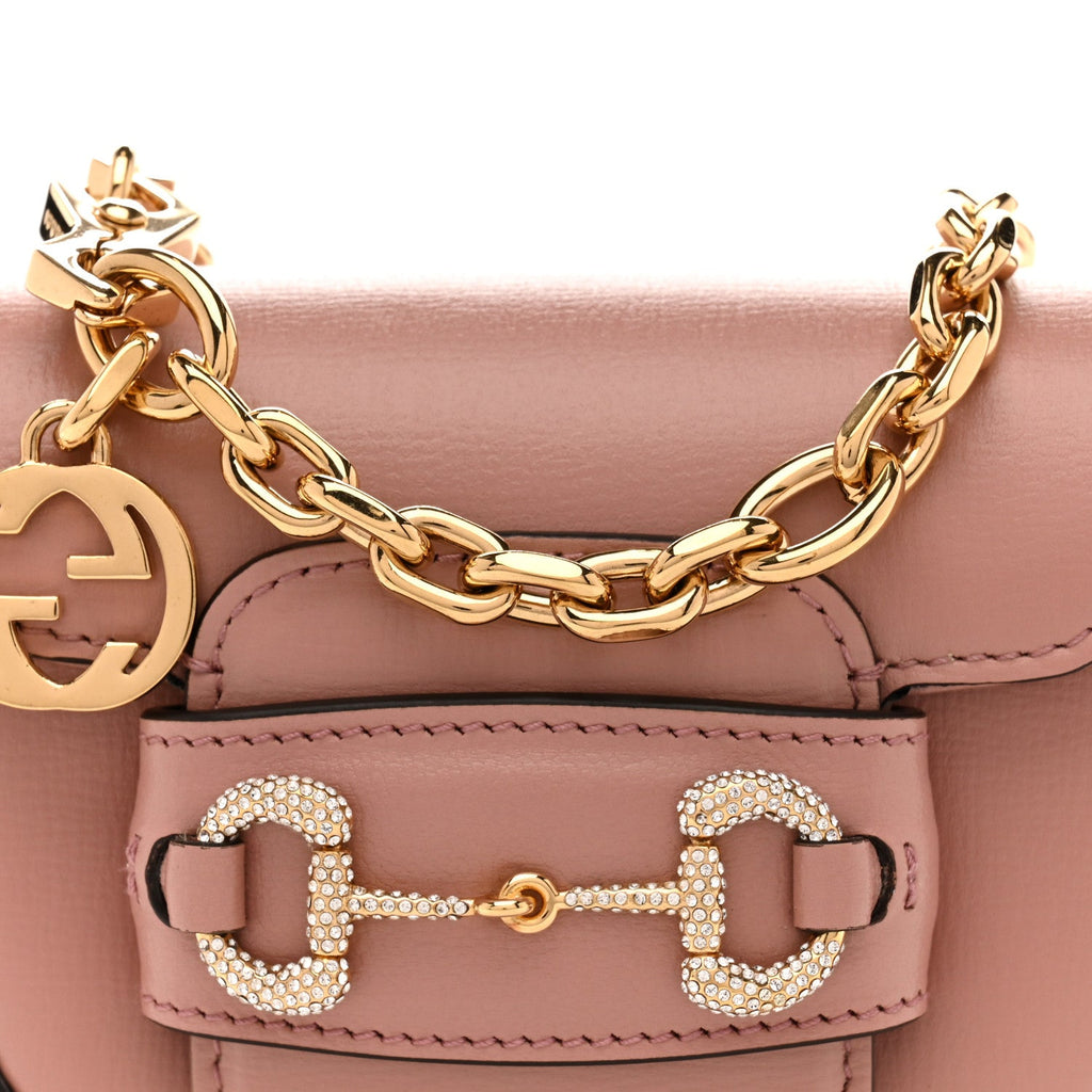 Azalea Calfskin Crystal GG Monogram Mini Horsebit 1955 Shoulder Bag Pink