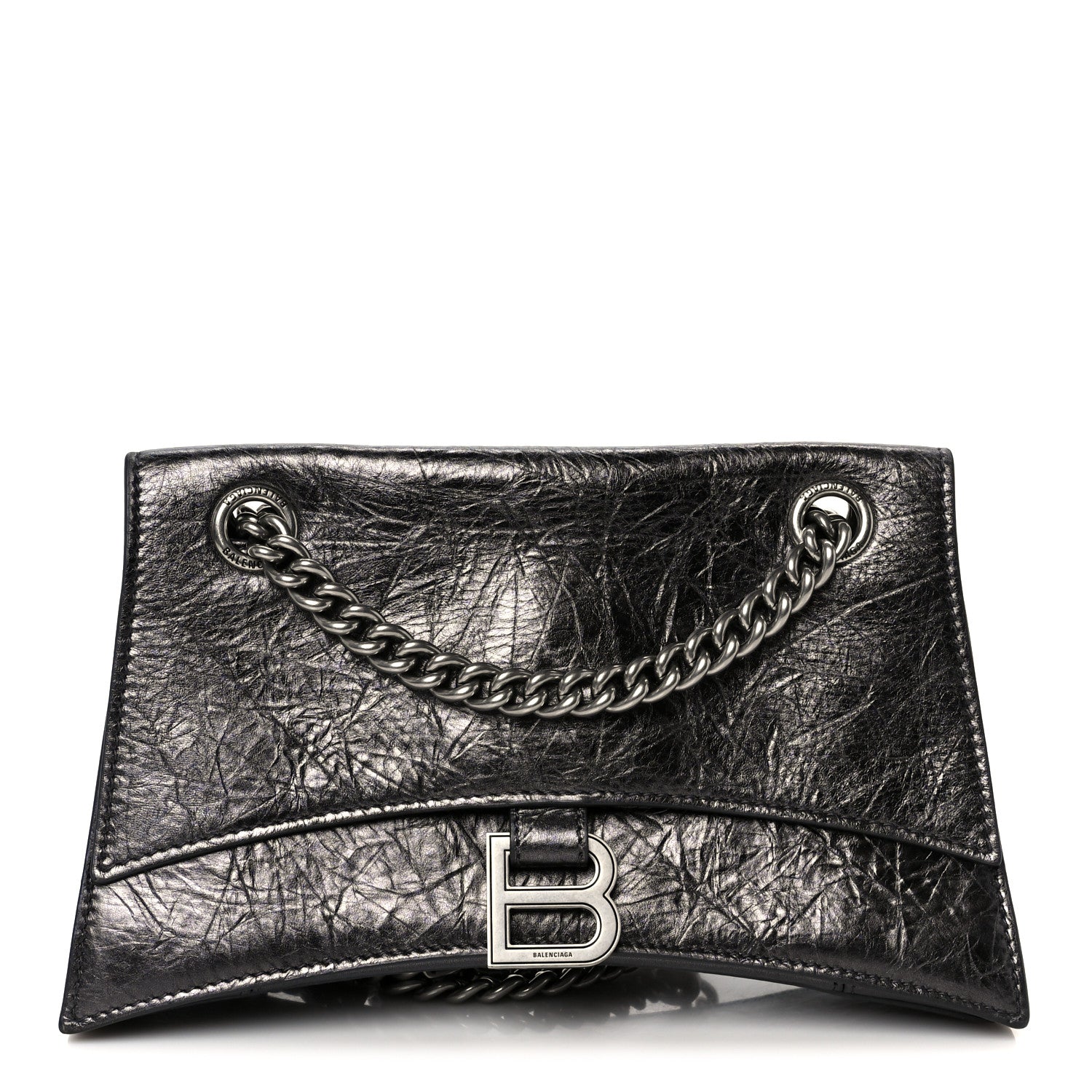 Metallic Crushed Calfskin Quilted Small Crush Chain Bag Steel Grey