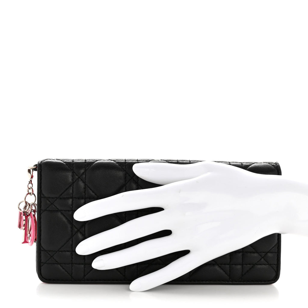 Lambskin Cannage Bi-Color Lady Dior Flap  Holder Black Pink