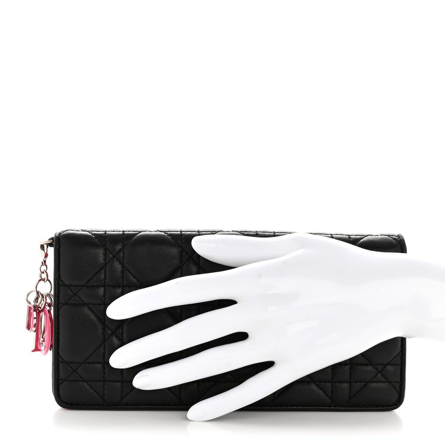 Lambskin Cannage Bi-Color Lady Dior Flap  Holder Black Pink