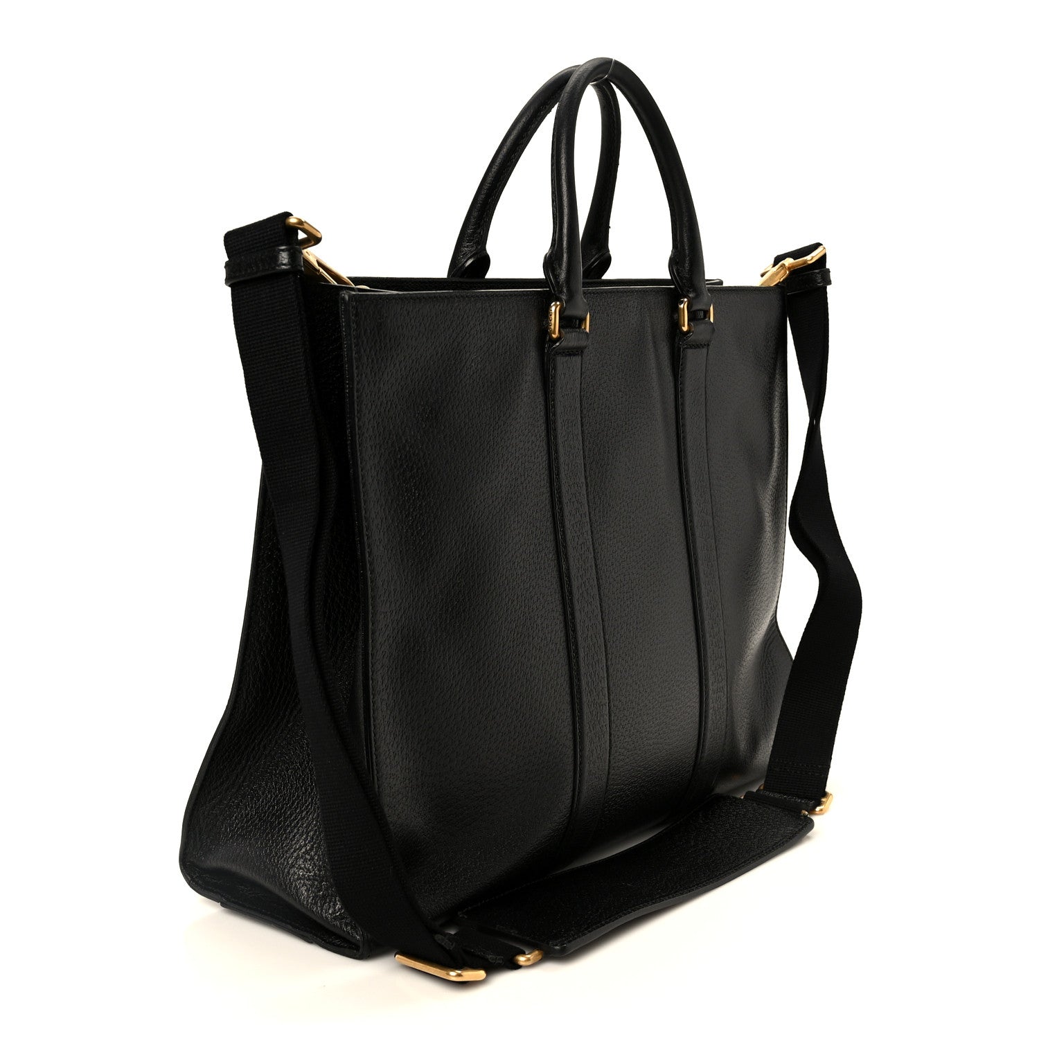 Grained Calfskin Web Top Handle Tote Black