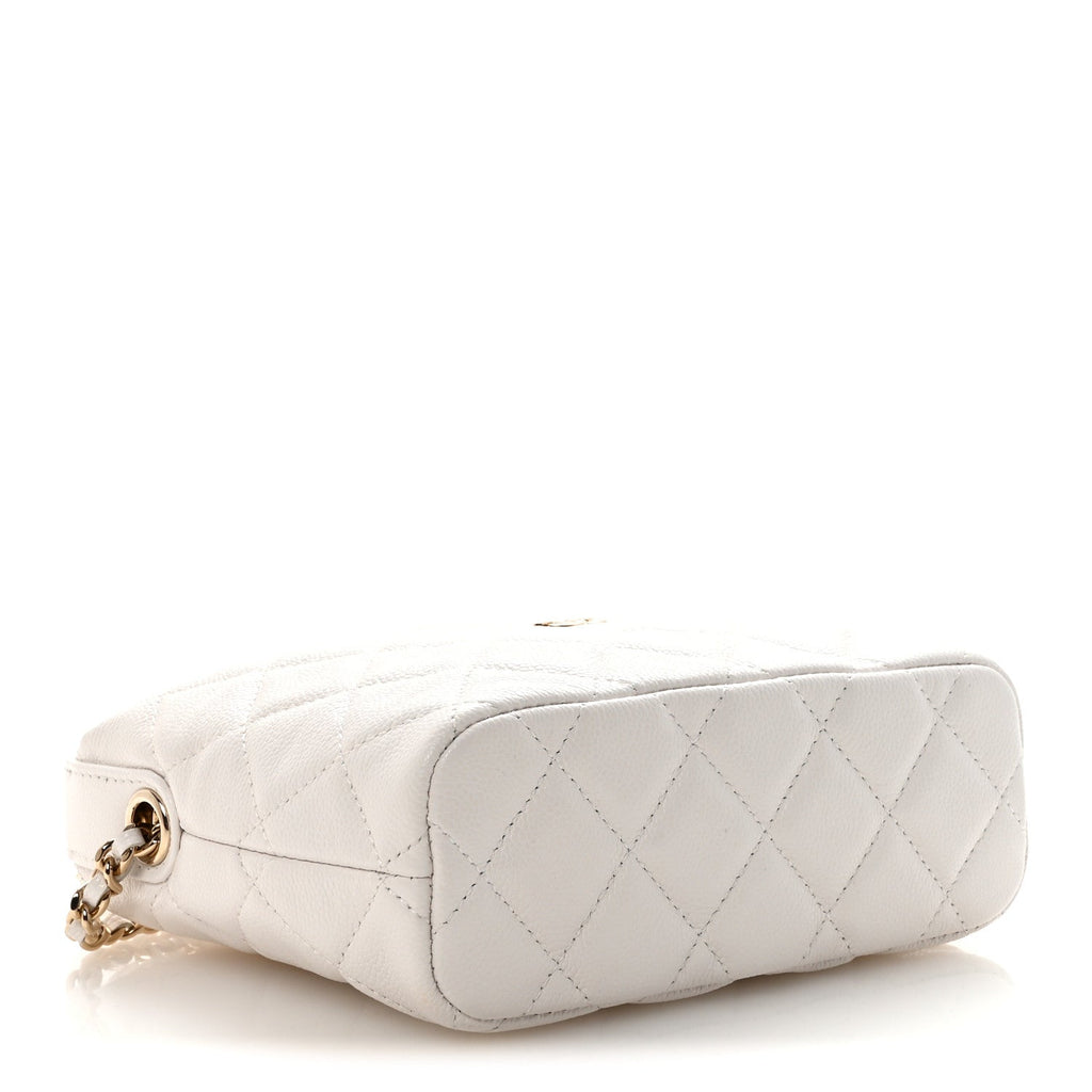 Caviar Quilted Hobo Clutch With Chain White