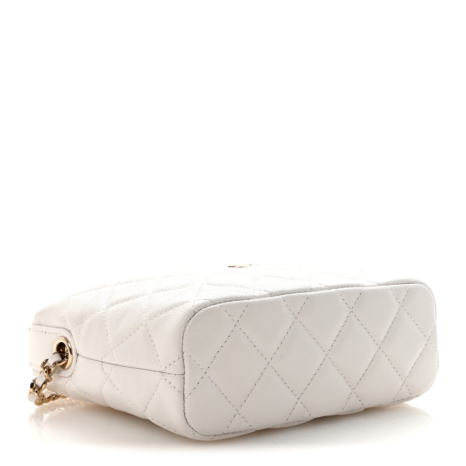 Caviar Quilted Hobo Clutch With Chain White
