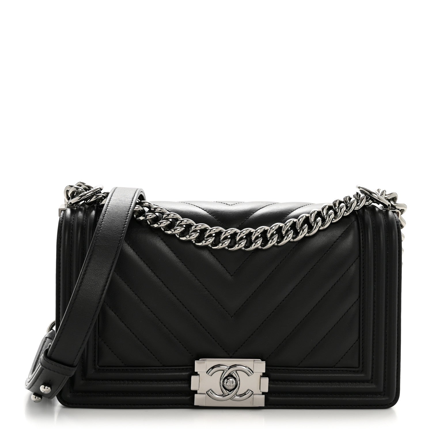 Lambskin Chevron Quilted Medium Boy Flap Black
