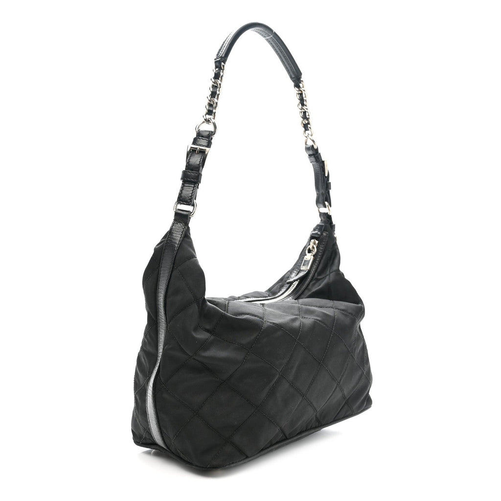 Tessuto Nylon Quilted Shoulder Bag Black