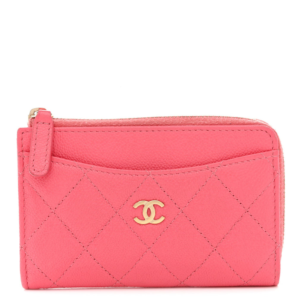 Caviar Quilted CC Zip Around  Holder Pink