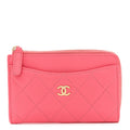 Caviar Quilted CC Zip Around  Holder Pink