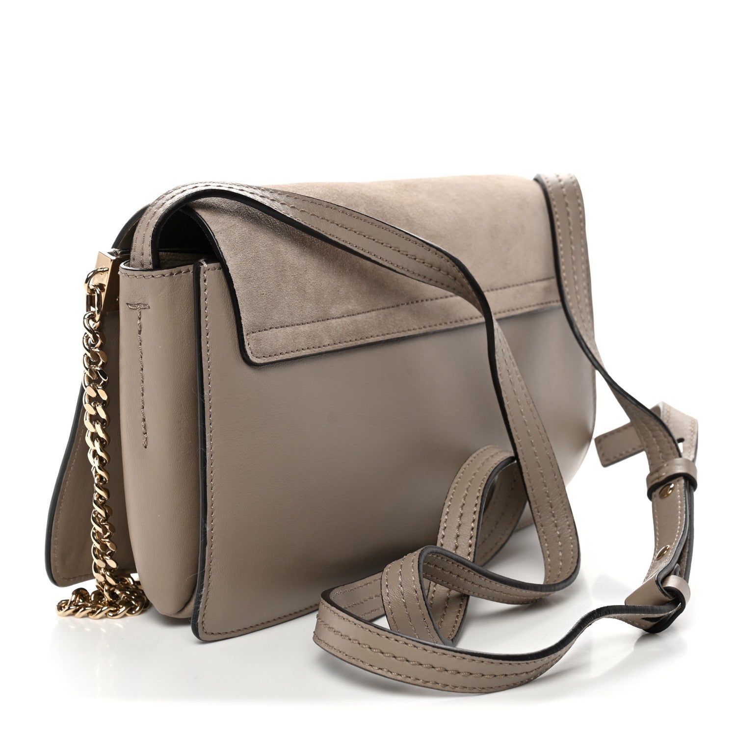 Suede Calfskin Small Faye Shoulder Bag Motty Grey