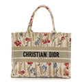Canvas Embroidered Medium Hibiscus Book Tote Beige Multicolor