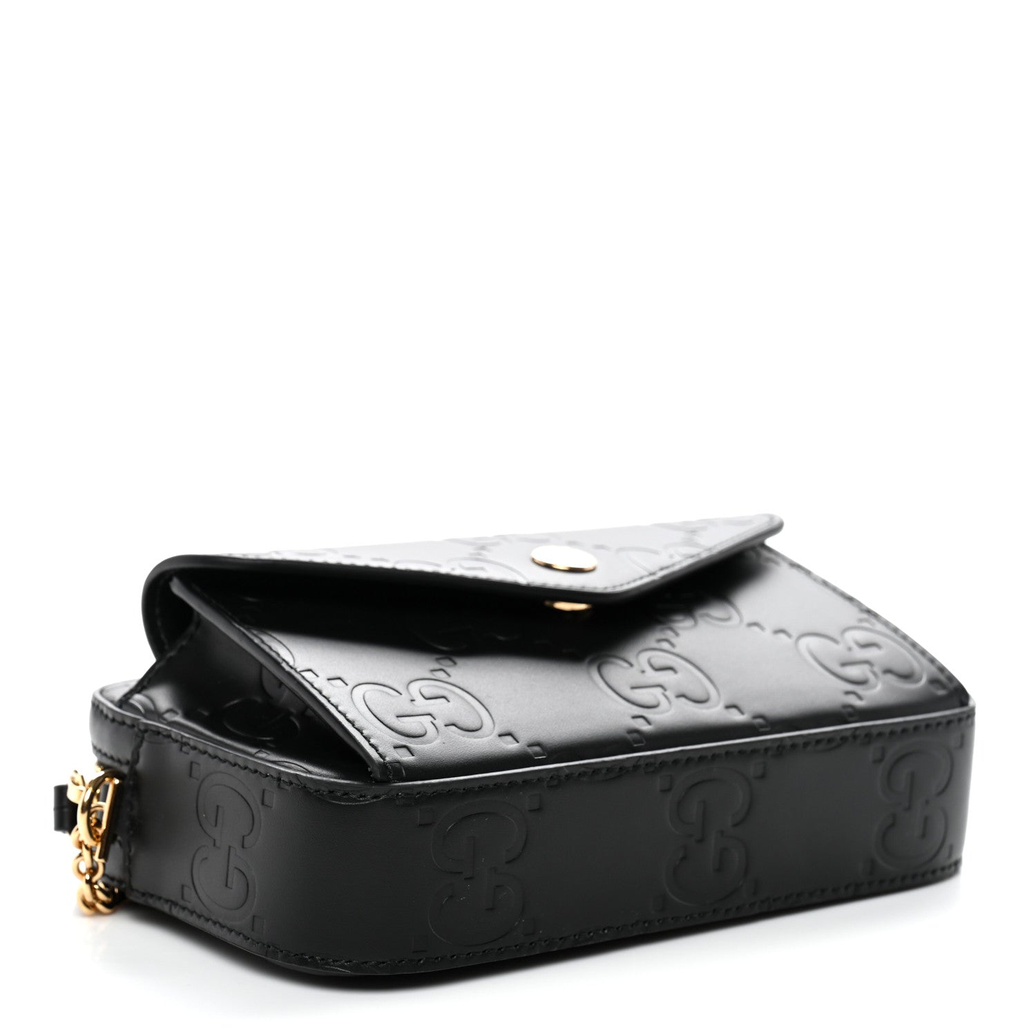 Calfskin GG Super Mini Debossed Chain Wallet Black