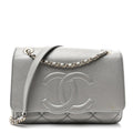 Metallic Goatskin Quilted Timeless CC Flap Silver