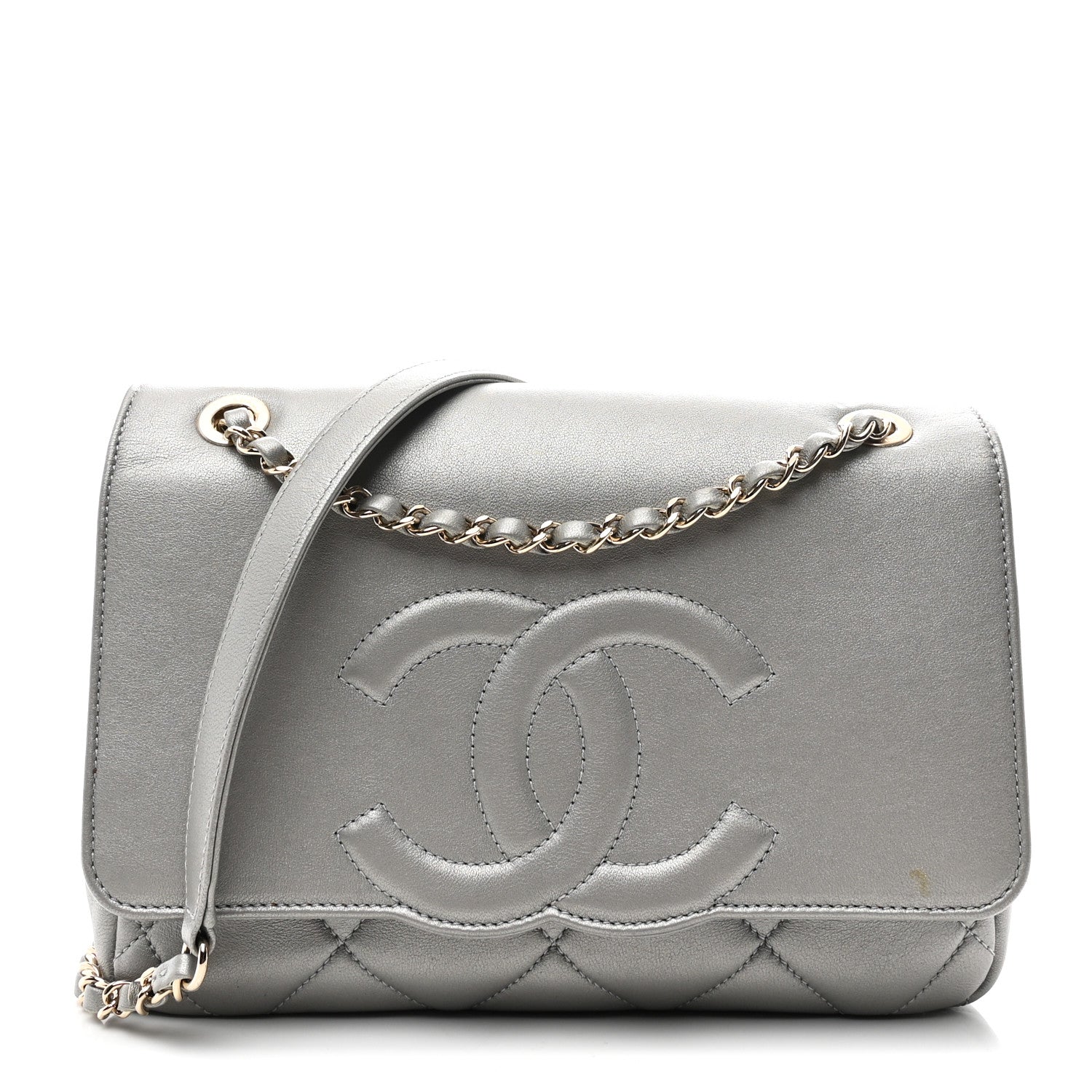 Metallic Goatskin Quilted Timeless CC Flap Silver