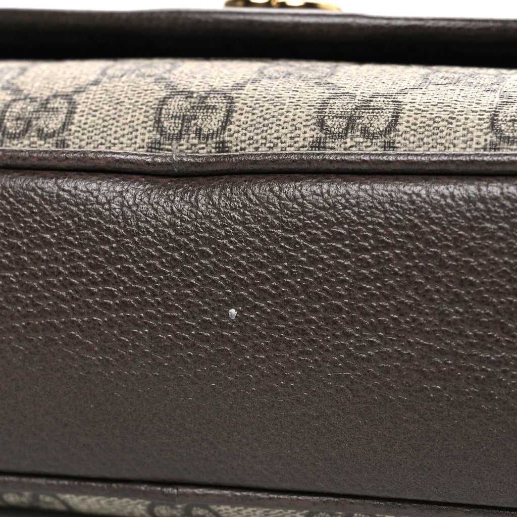 GG Supreme Monogram Textured Dollar Calfskin Web Studded Mini Ophidia Flap Shoulder Bag Beige Ebony New Acero