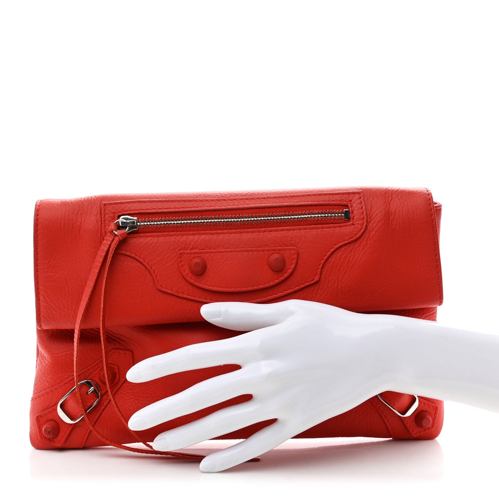 Matte Goatskin Rubber Covered Classic Hardware Envelope Clutch Rouge Ambre
