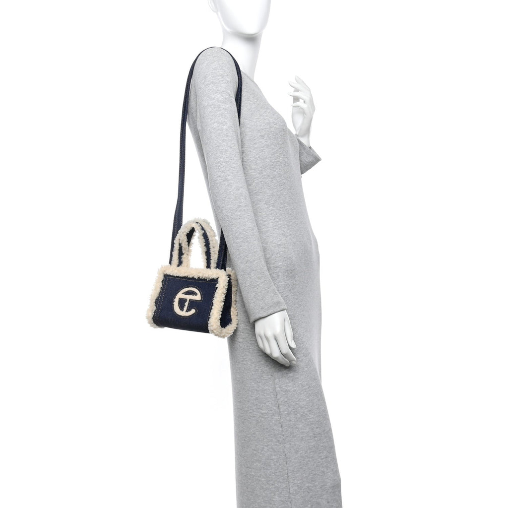 X UGG Denim Shearling Small Shopping Bag Raw Denim