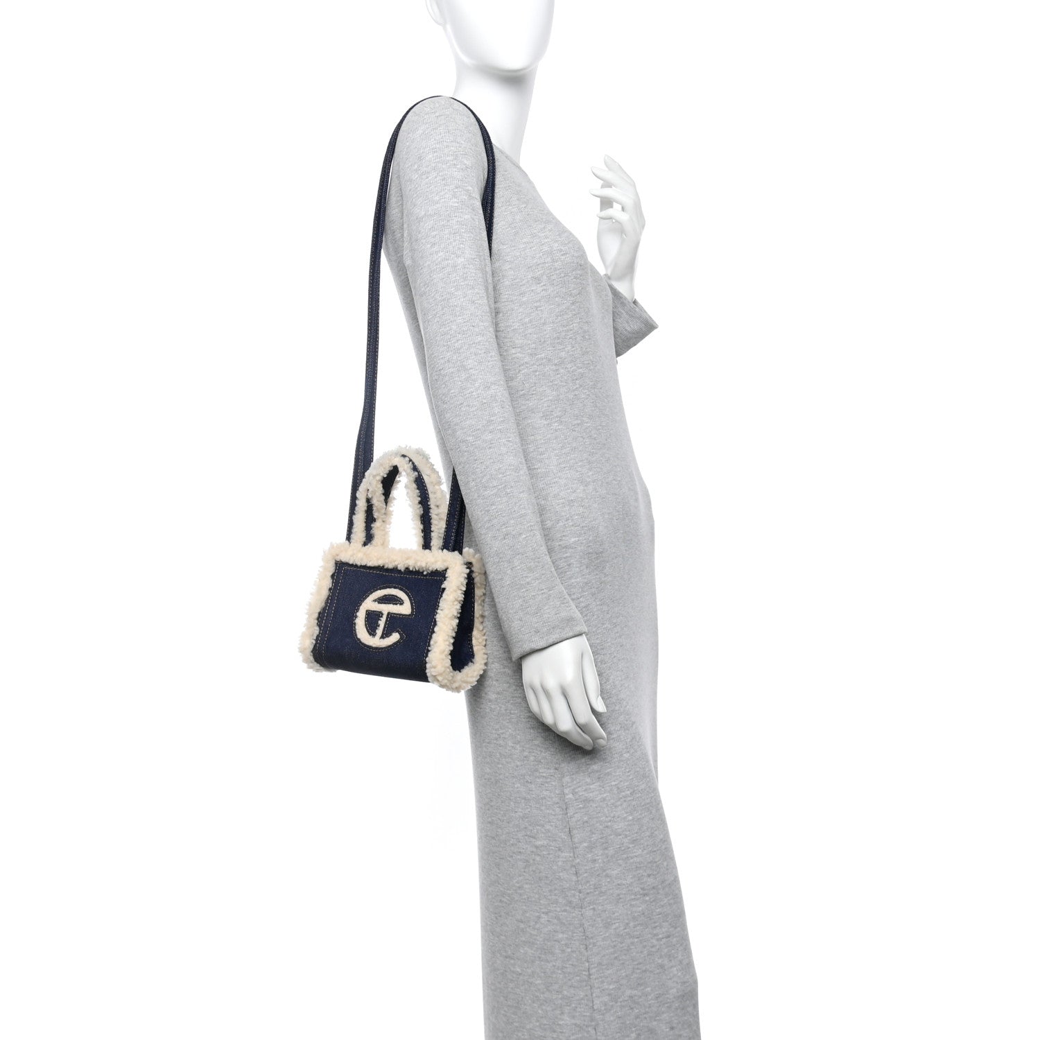 X UGG Denim Shearling Small Shopping Bag Raw Denim