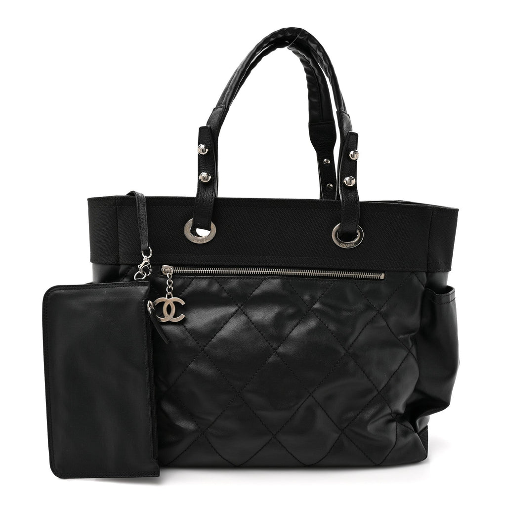 Coated Canvas Quilted Large Paris Biarritz Tote Black
