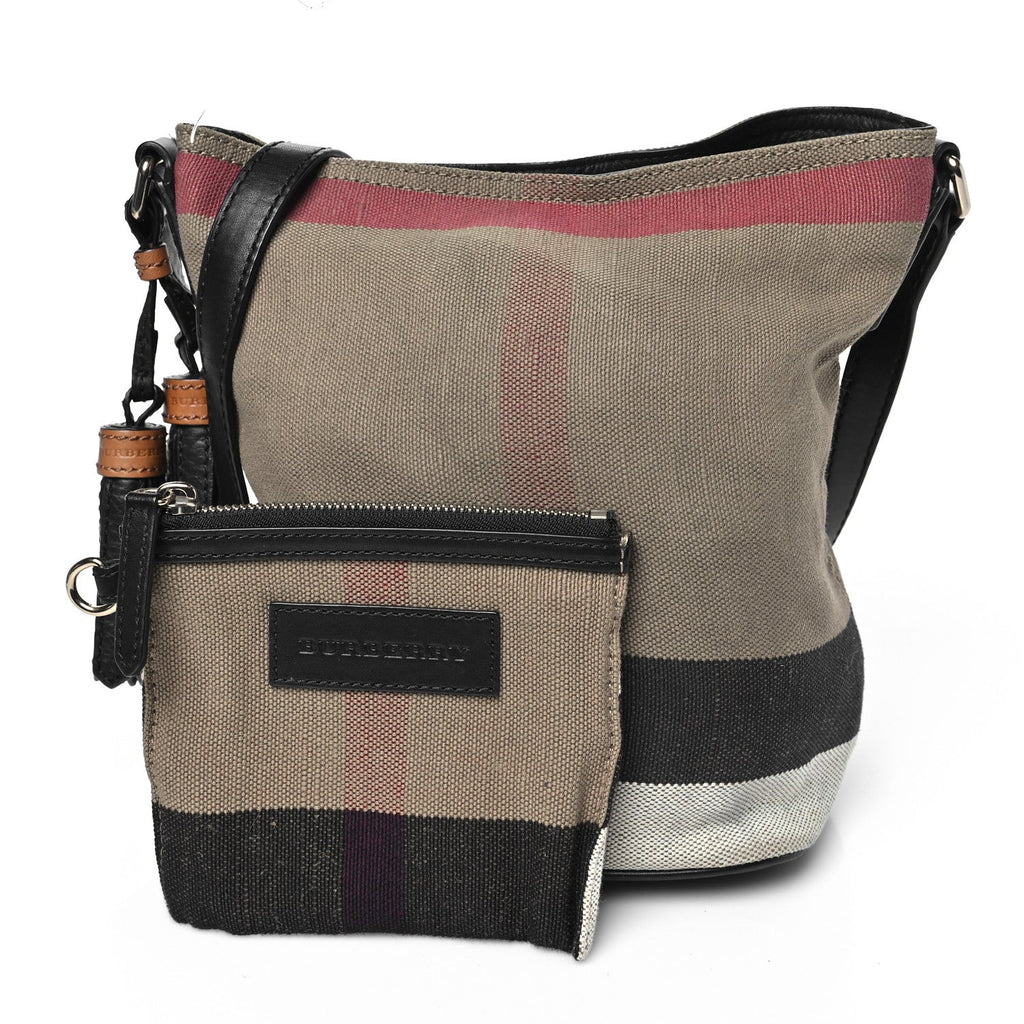 Canvas Mega Check Medium Ashby Bucket Bag Brown