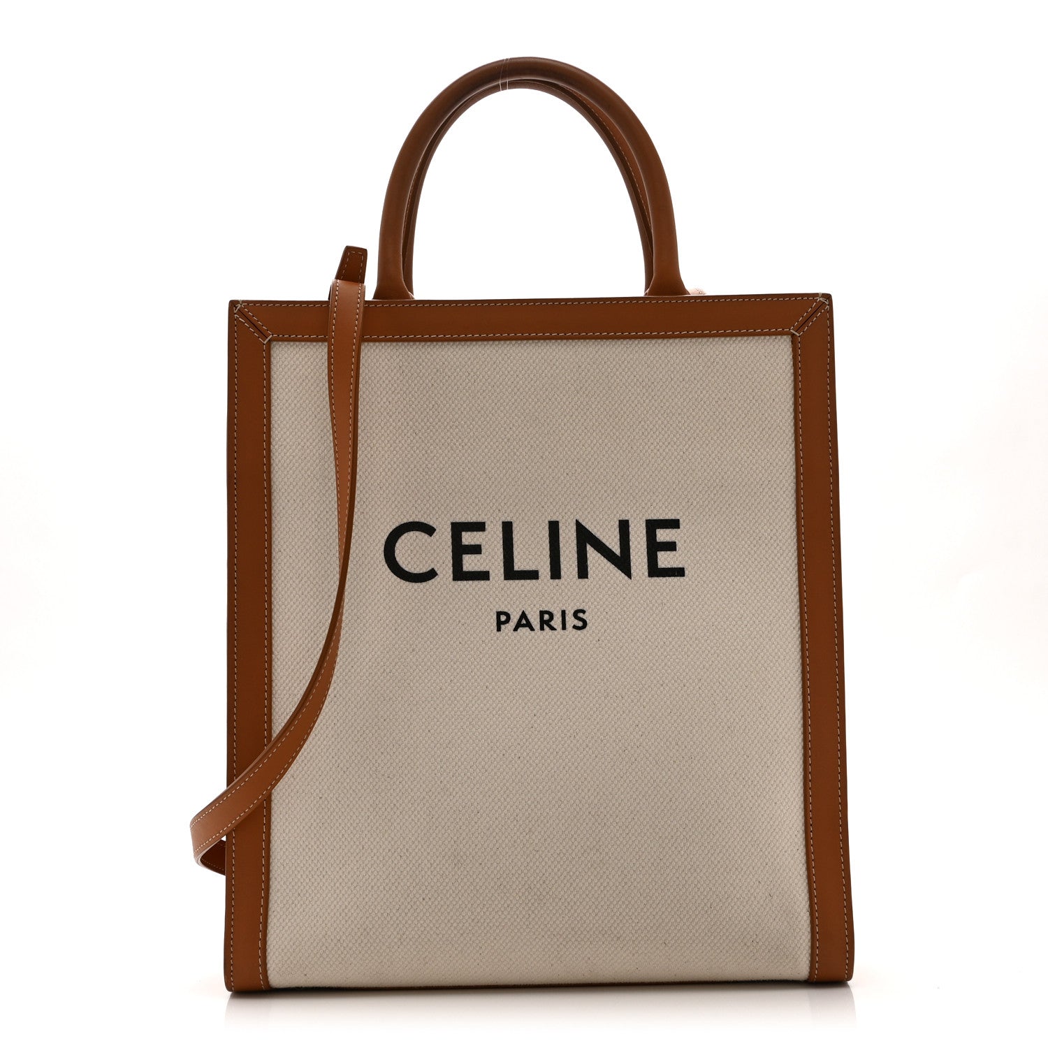 Canvas Calfskin Small Vertical Cabas Natural Tan
