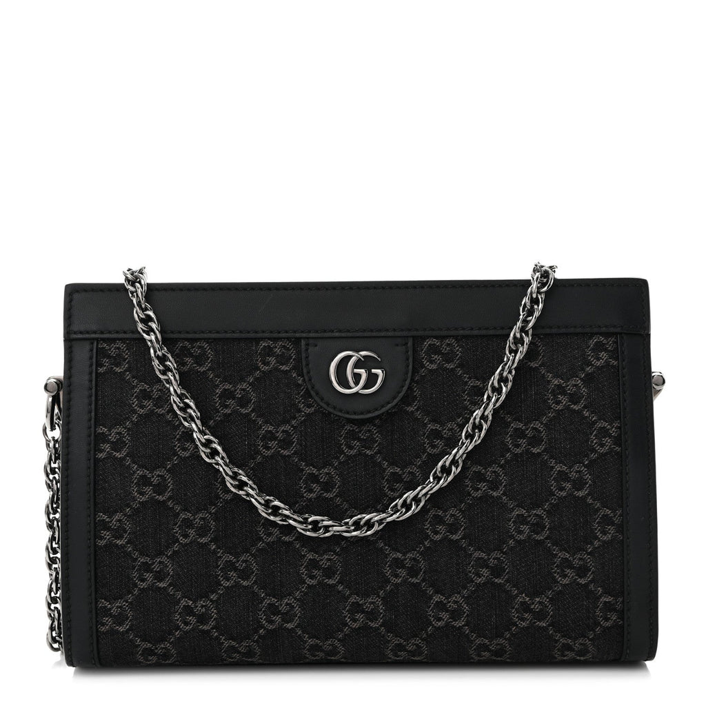 Jacquard Black Denim GG Monogram Chain Shoulder Bag Black Ivory