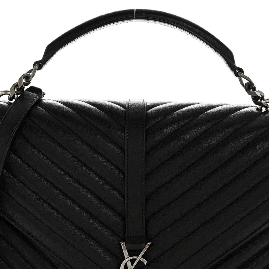 Sheepskin Matelasse Chevron Monogram Large College Satchel Black