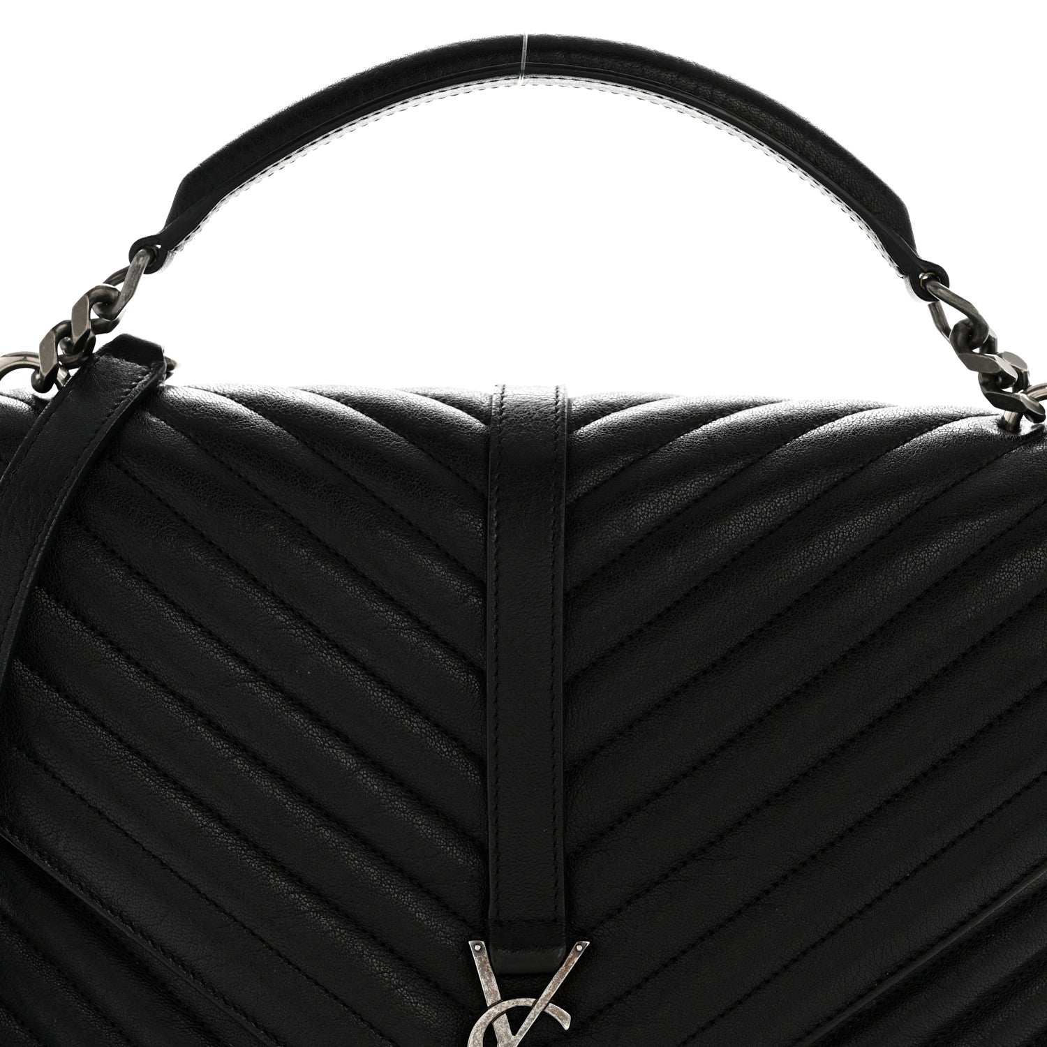 Sheepskin Matelasse Chevron Monogram Large College Satchel Black