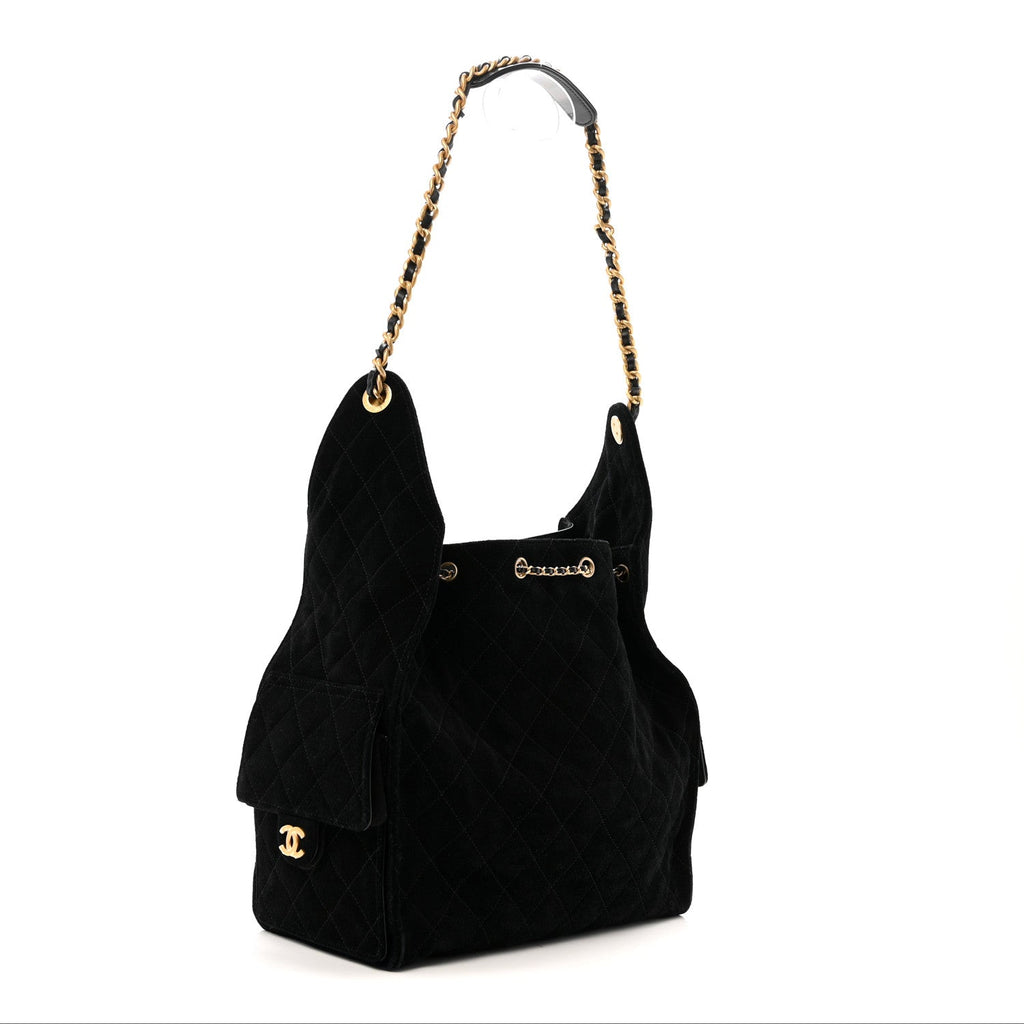 Suede Quilted Medium Chanel 25 Handbag Black