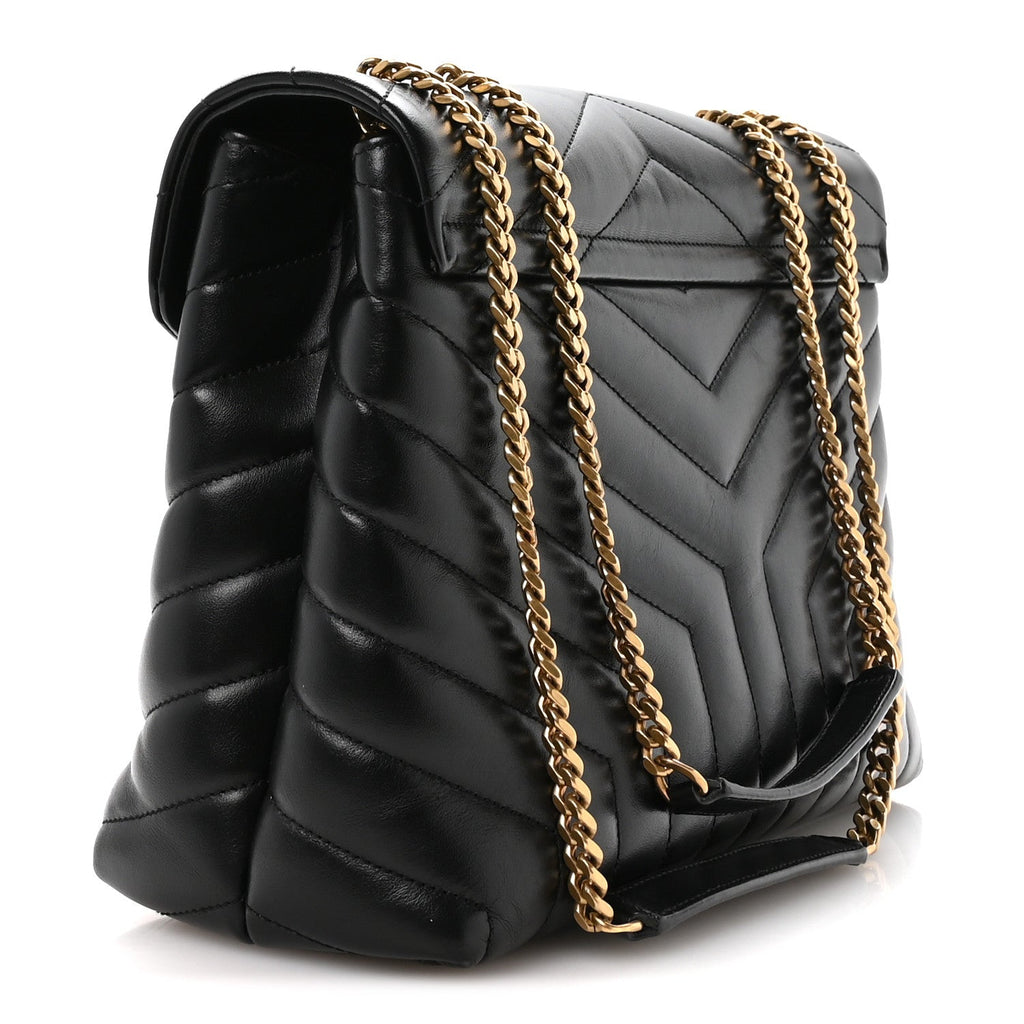 Calfskin Y Quilted Monogram Medium Loulou Chain Satchel Black
