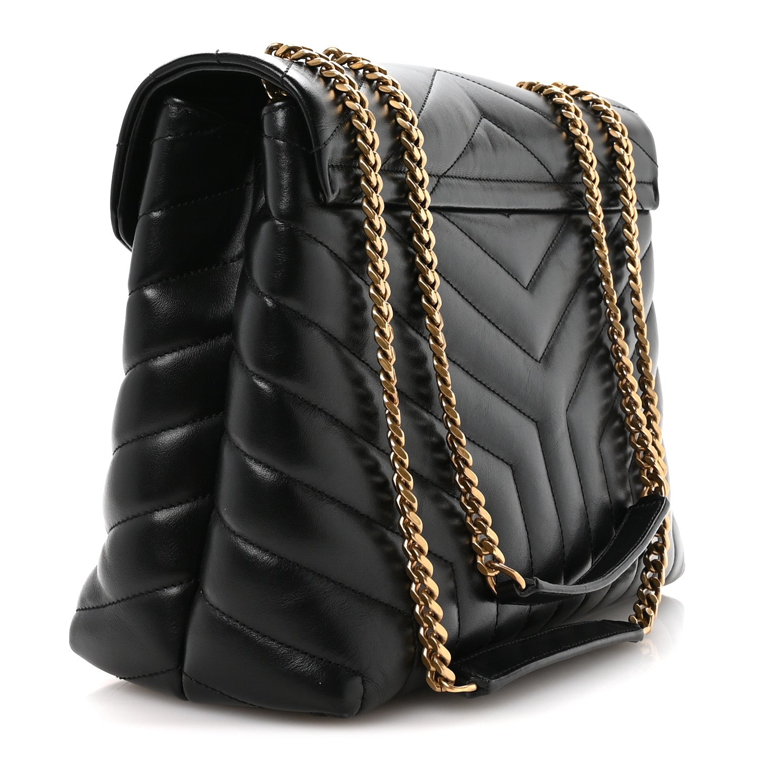 Calfskin Y Quilted Monogram Medium Loulou Chain Satchel Black