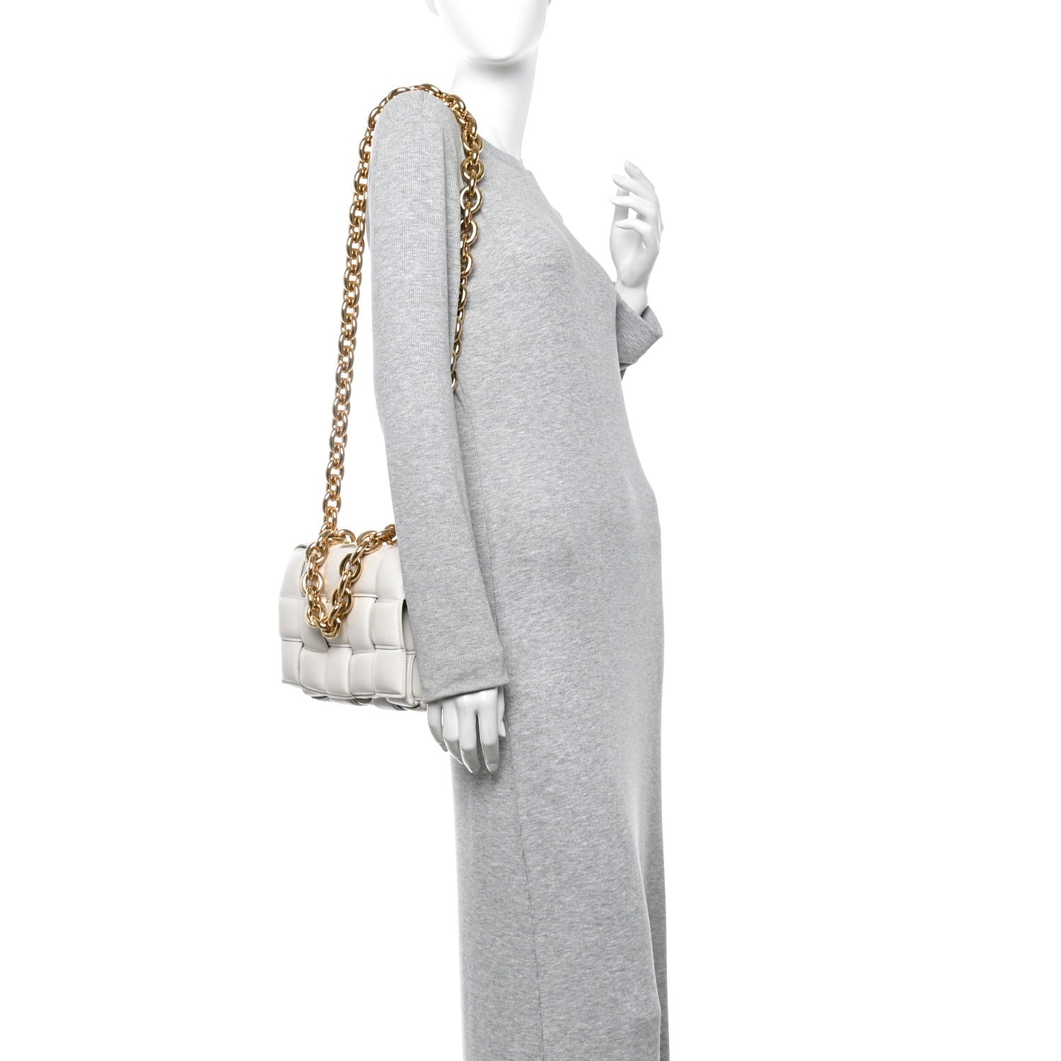 Lambskin Maxi Intreccio Padded Chain Cassette Crossbody Bag White