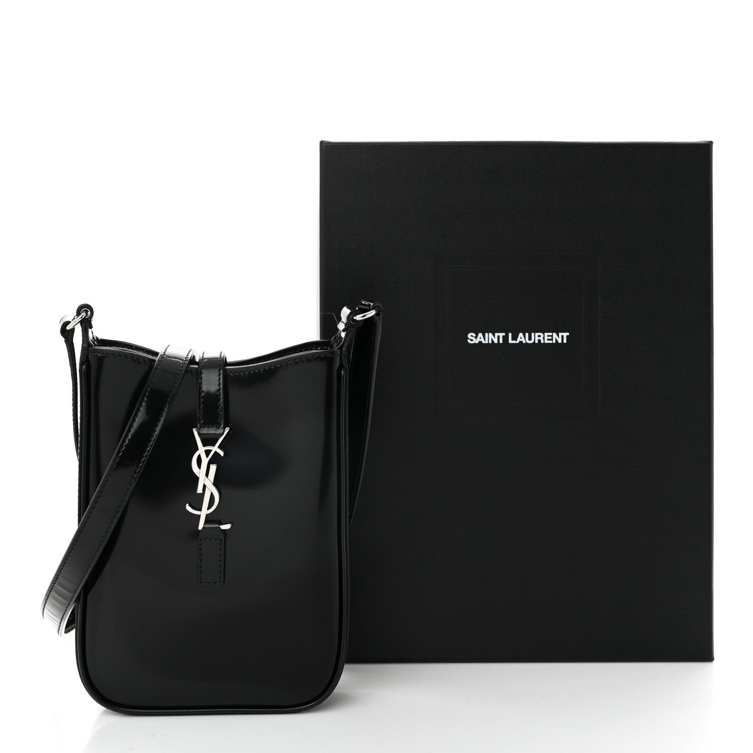 Patent Calfskin Mini Le 5 A 7 Vertical Hobo Black