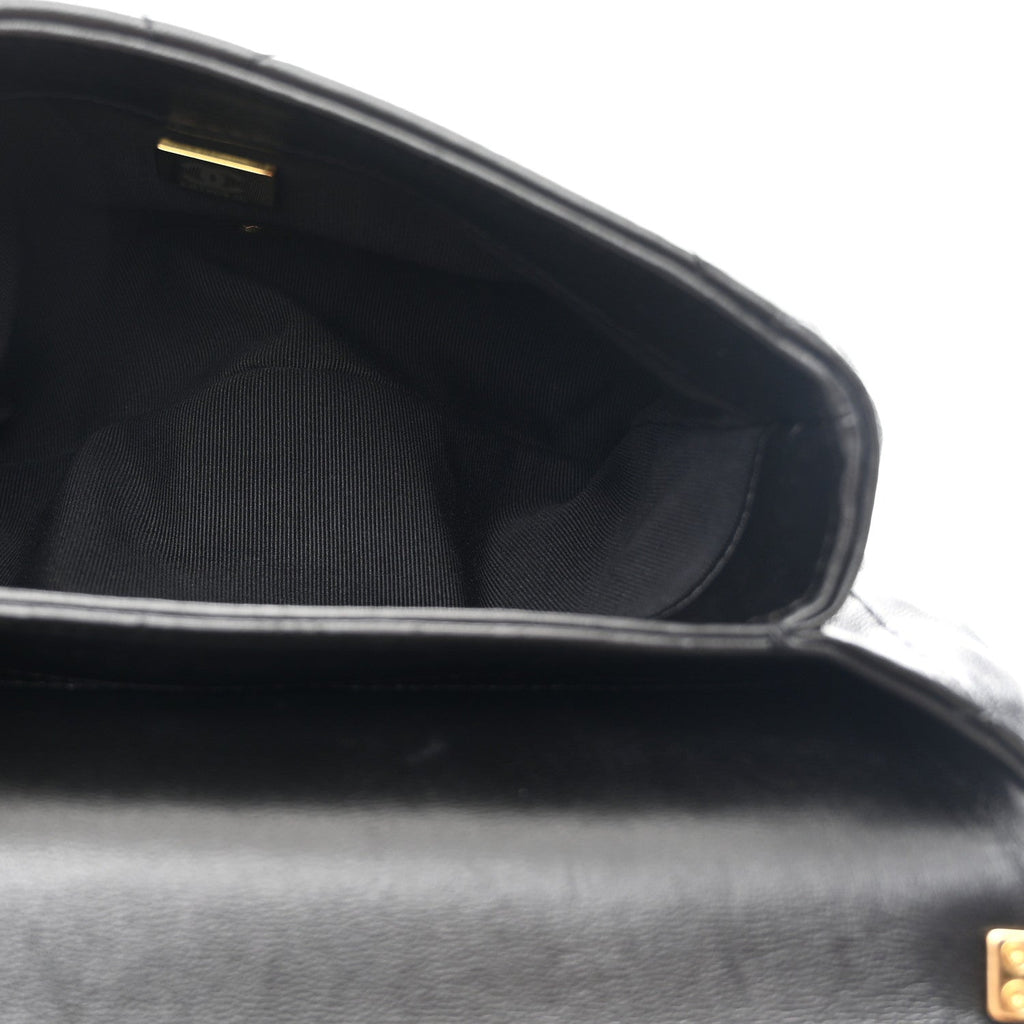 Lambskin Quilted Small Chain Top Handle Flap Black