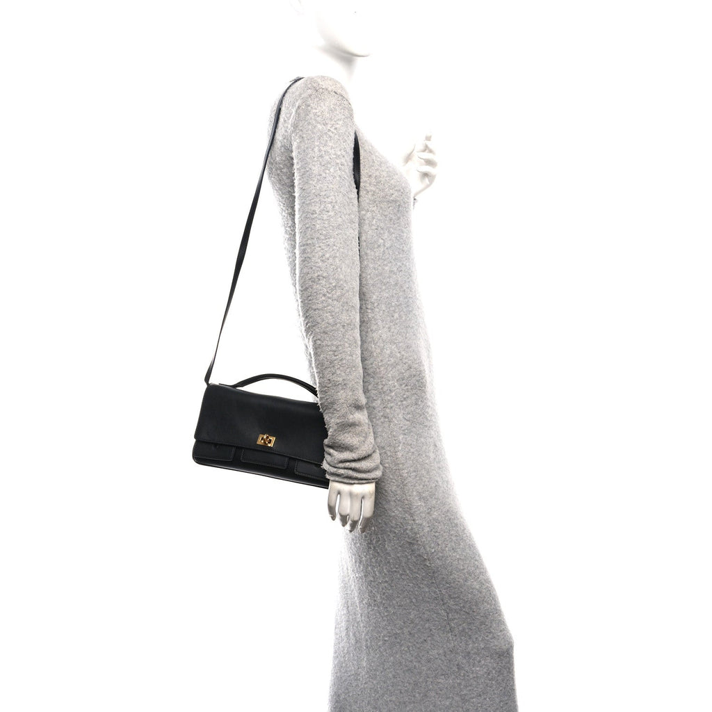 Smooth Calfskin Small Bel Air Clutch On Strap Black