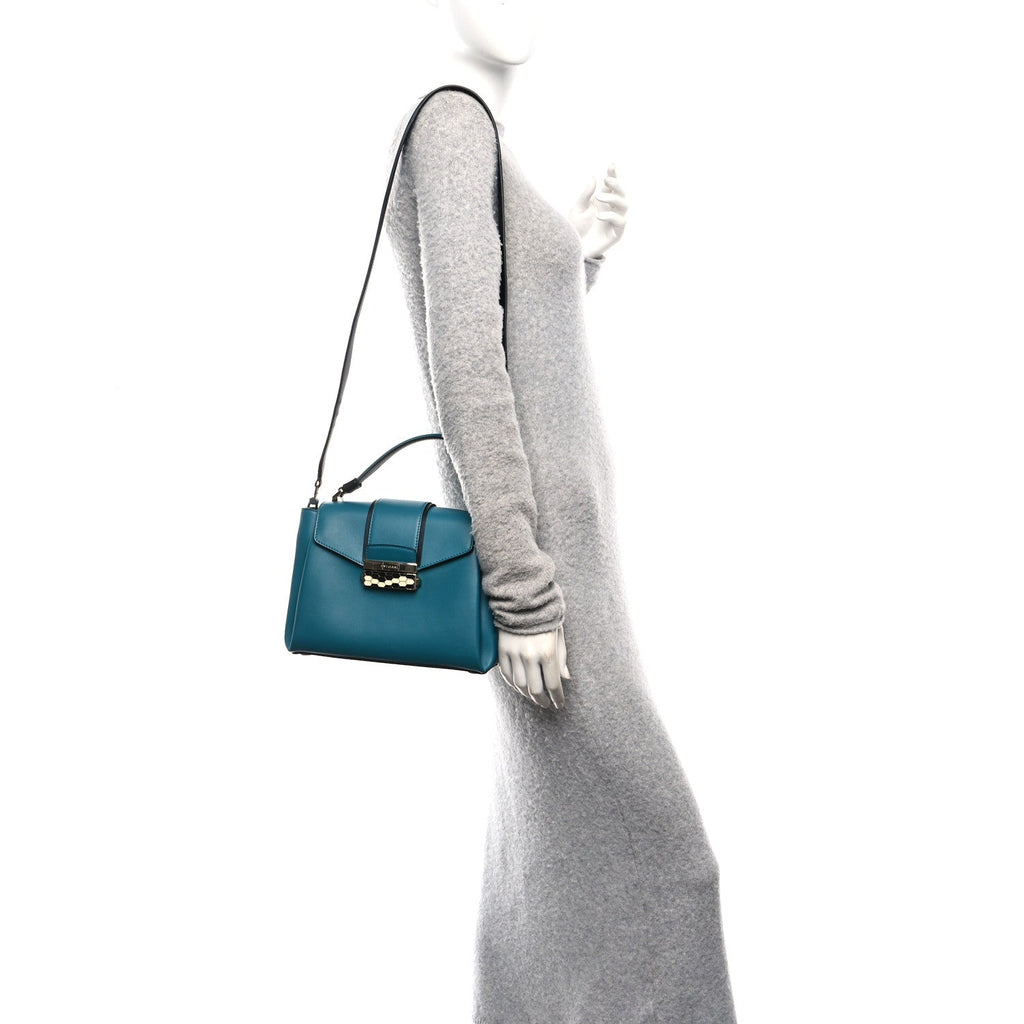 Calfskin Serpenti Viper Top Handle Bag Blue Black