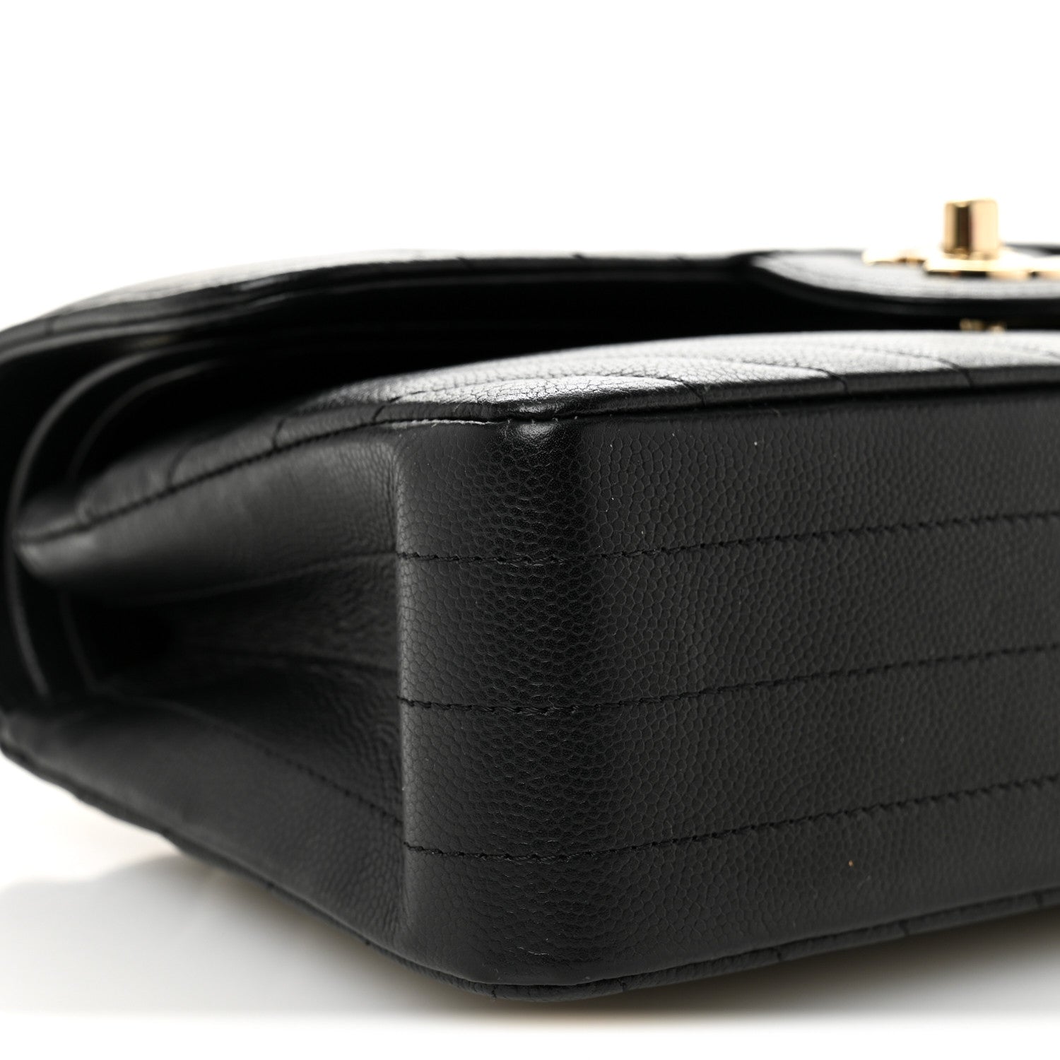 Caviar Flat Chevron Quilted Small Double Flap Black