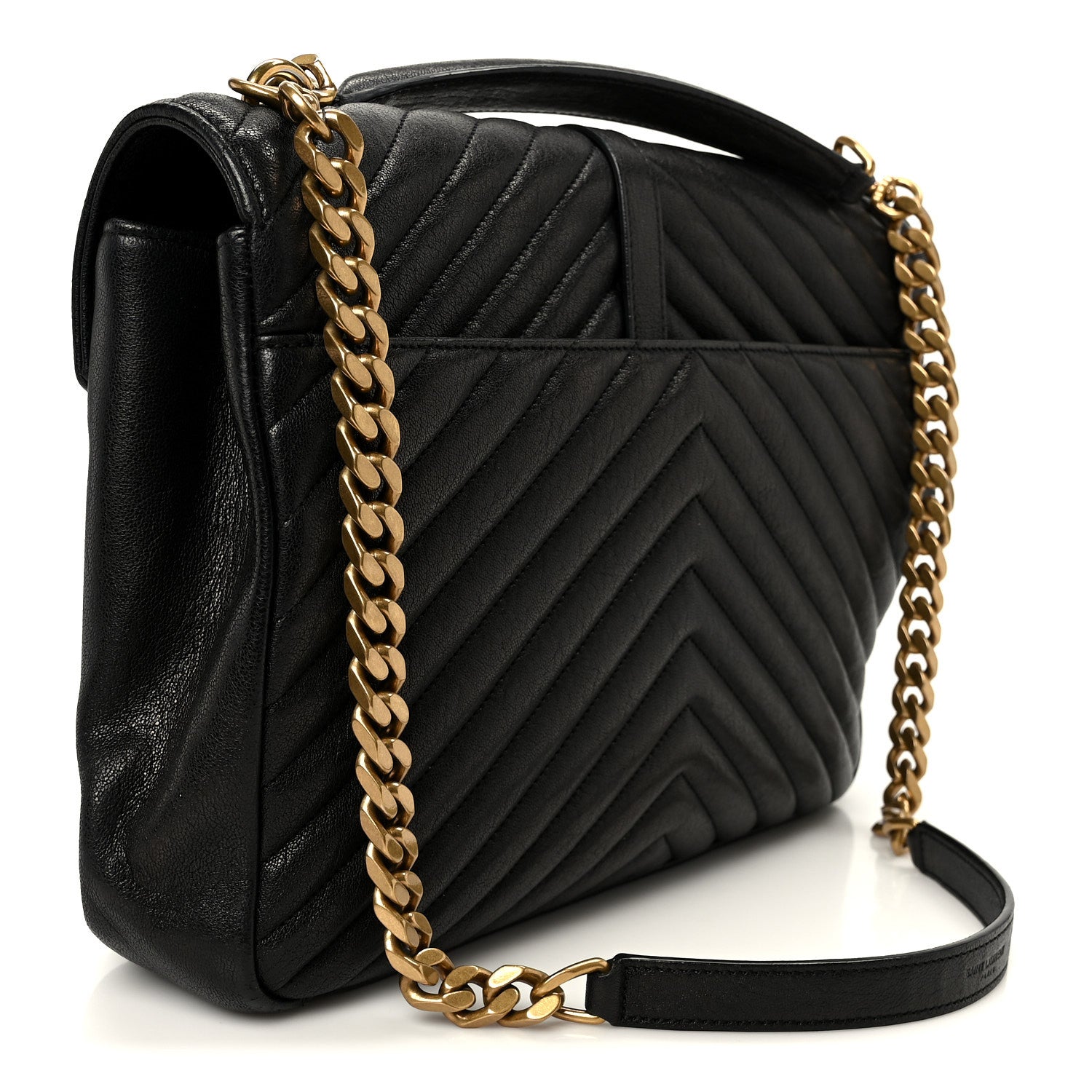 Sheepskin Matelasse Chevron Monogram Large College Satchel Black