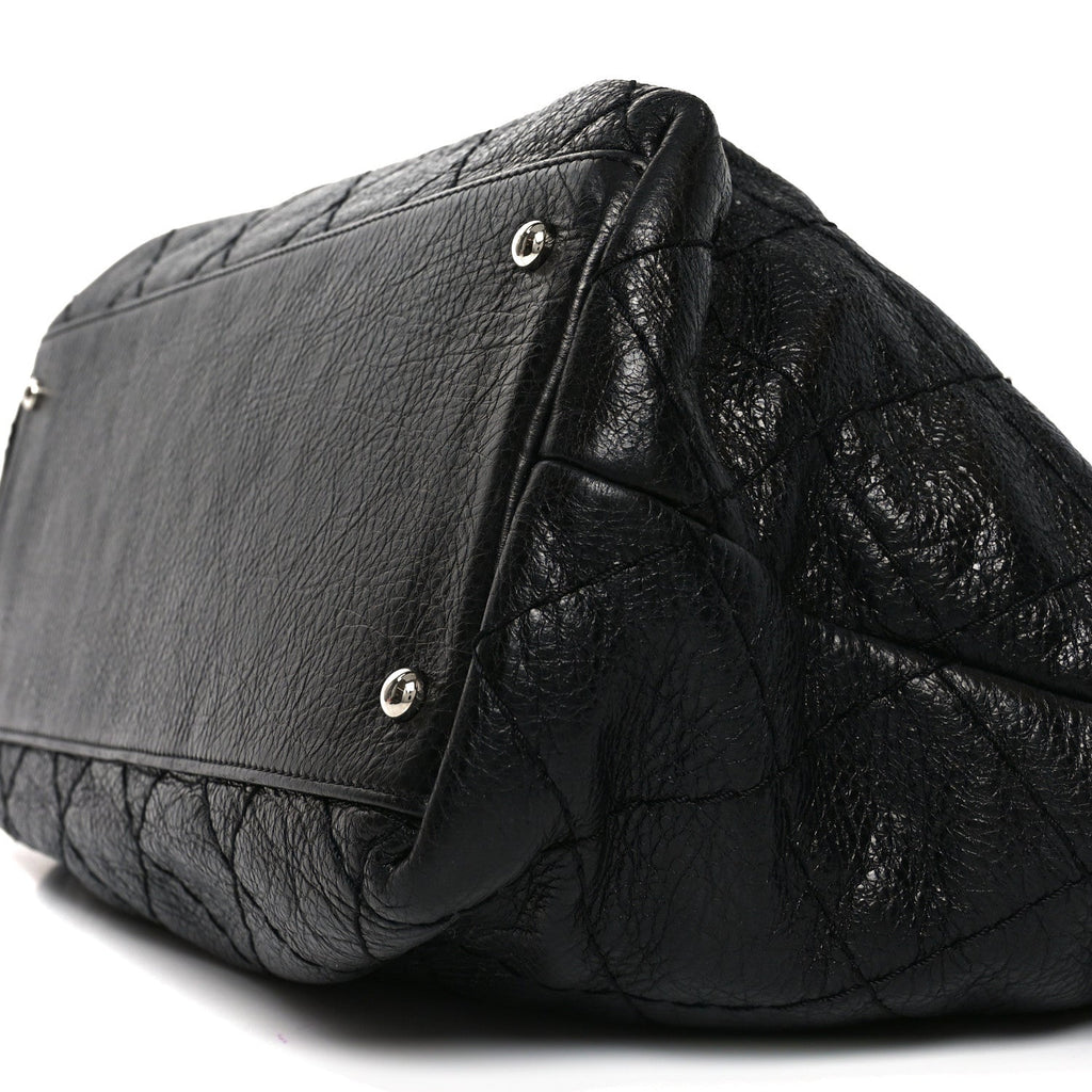 Glazed Calfskin Large On The Road Tote Black