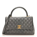 Metallic Caviar Quilted Small Coco Handle Flap Silver