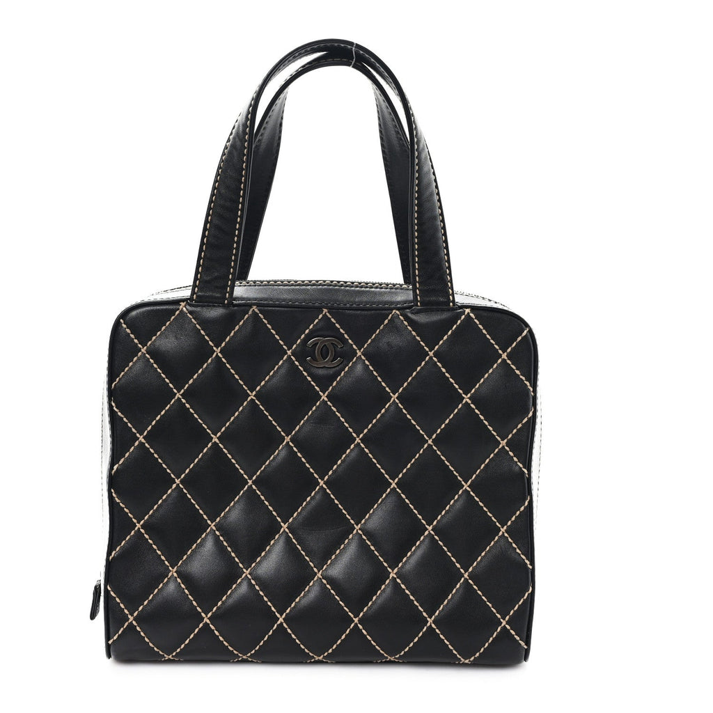 Calfskin Wild Stitch Vertical Top Handle Bag Black