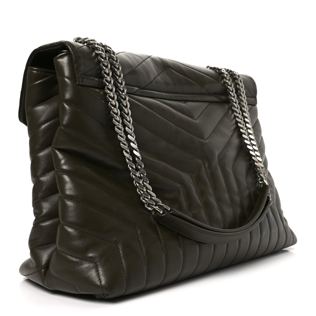 Calfskin Y Quilted Monogram Large Loulou Chain Satchel Kaki Fonce