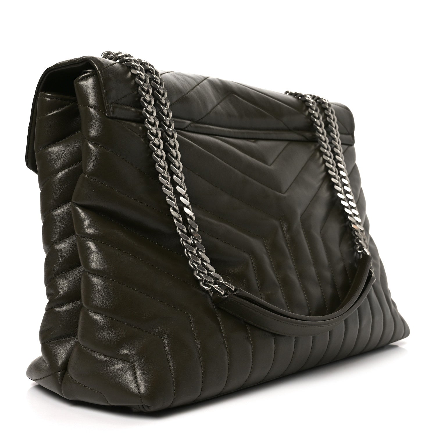 Calfskin Y Quilted Monogram Large Loulou Chain Satchel Kaki Fonce