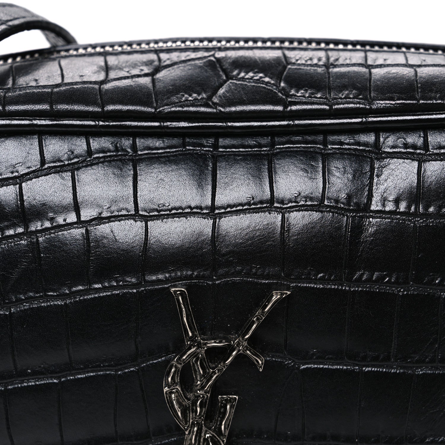 Calfskin Crocodile Embossed Monogram Lou Camera Bag Black