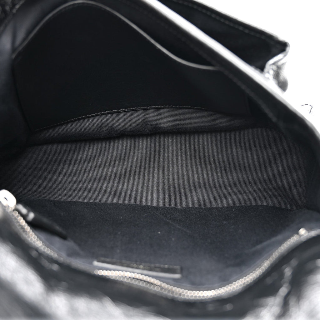 Crinkled Calfskin Matelasse Monogram Medium Niki Chain Satchel Black