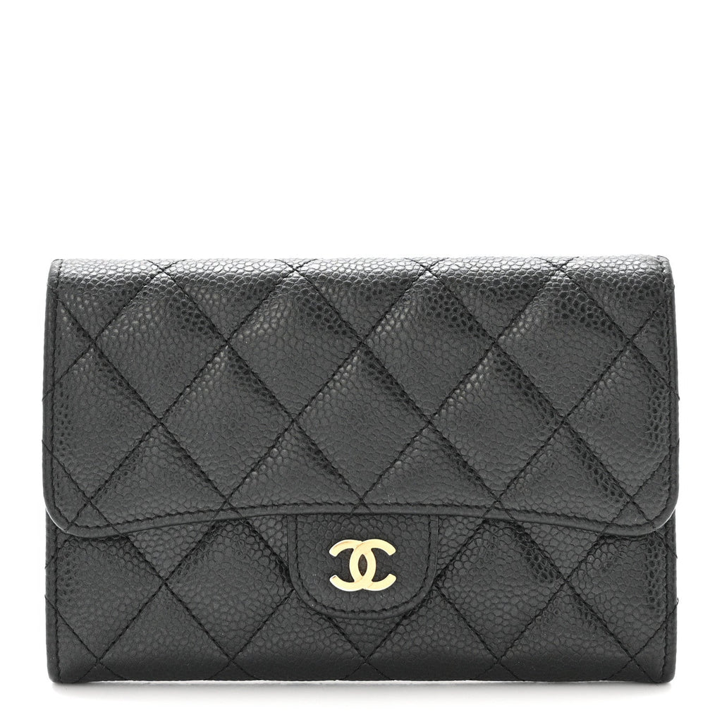 Caviar Quilted Small Flap Wallet Black