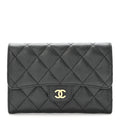 Caviar Quilted Small Flap Wallet Black
