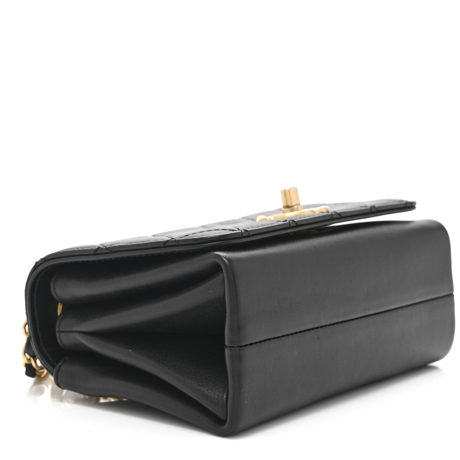 Calfskin Quilted Pearl Jewel Chain Flap Black