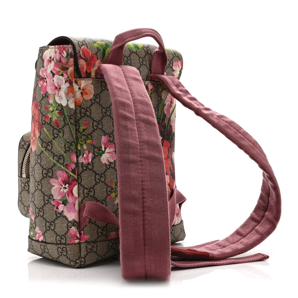 GG Supreme Monogram Blooms Small Single Buckle Backpack Beige Multicolor Dry Rose