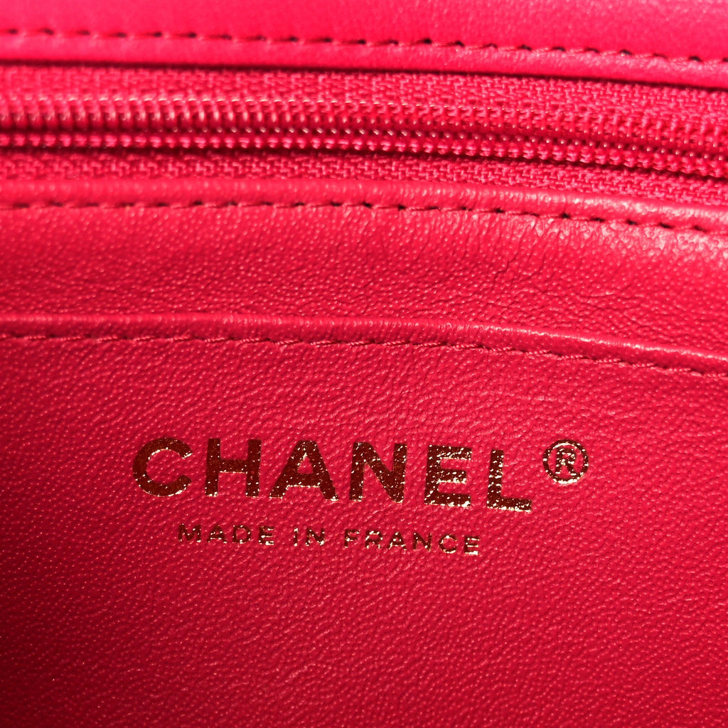 Lambskin Quilted Mini Top Handle Rectangular Flap Fuchsia