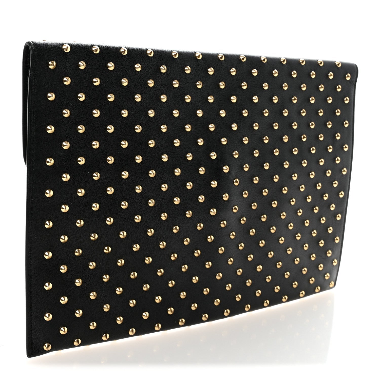 Calfskin Studded Skull Envelope Clutch Black