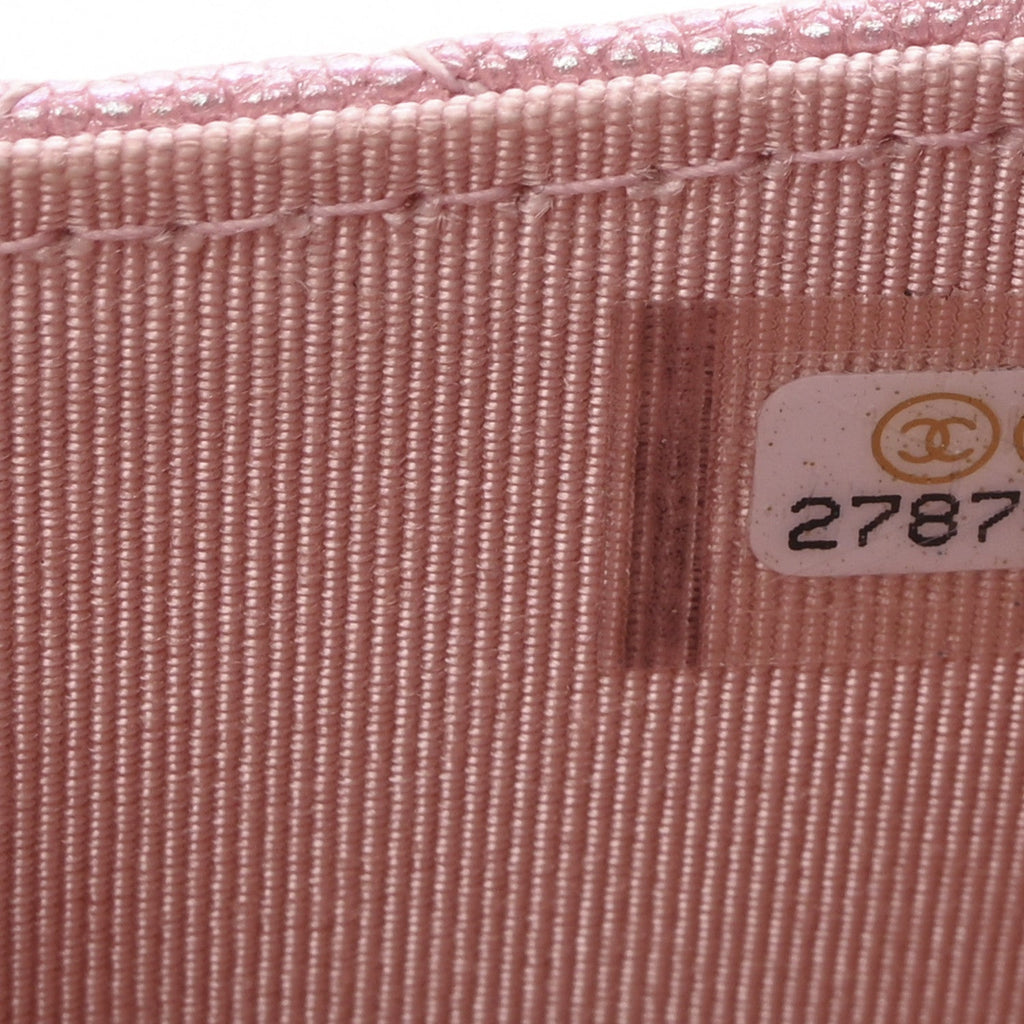 Iridescent Caviar Quilted Flap  Holder On Chain Pink